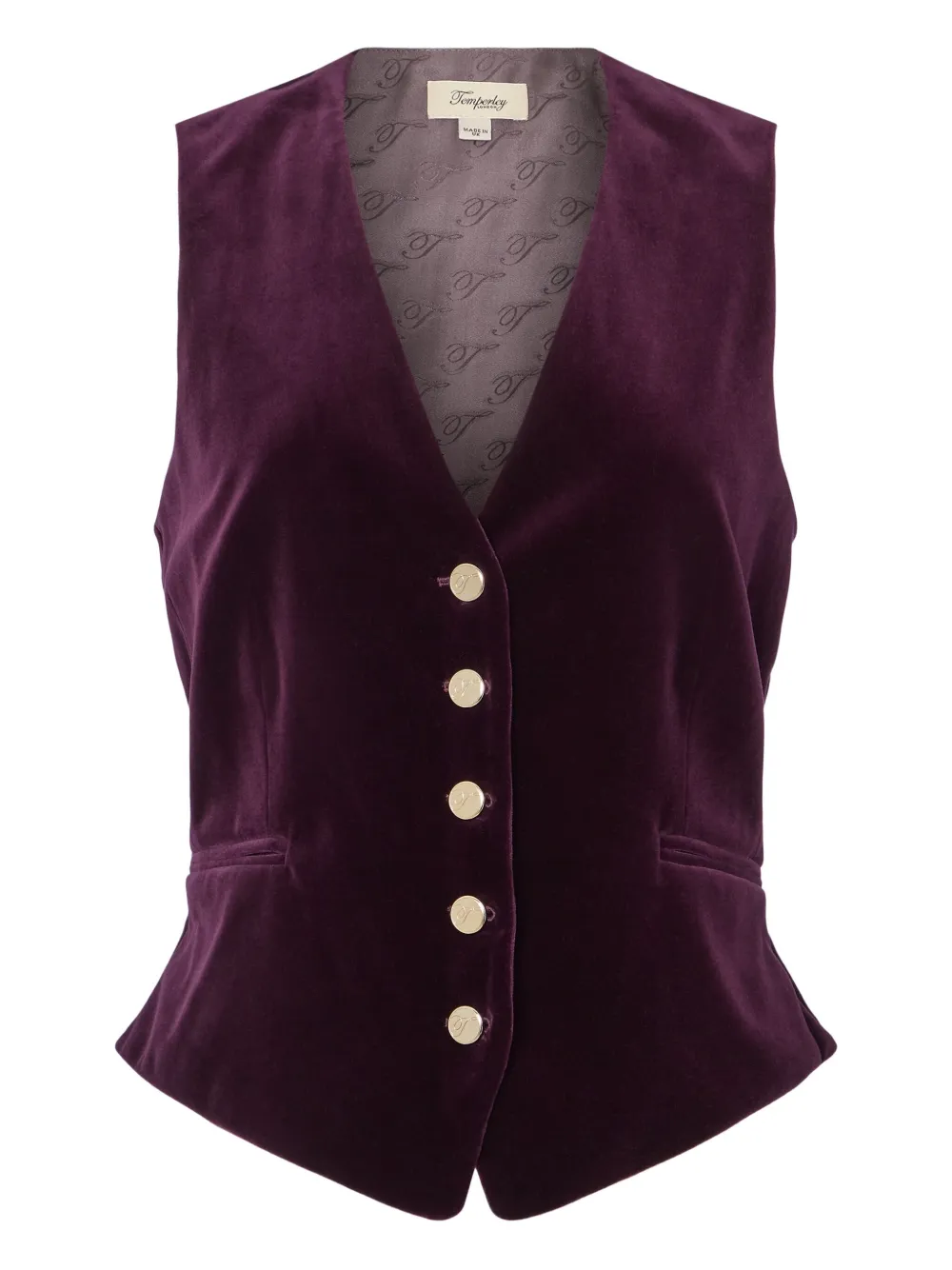 Temperley London Velvet Button Waistcoat In Purple