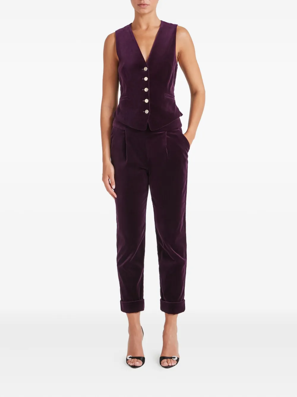 Temperley London Velvet Button Waistcoat In Purple