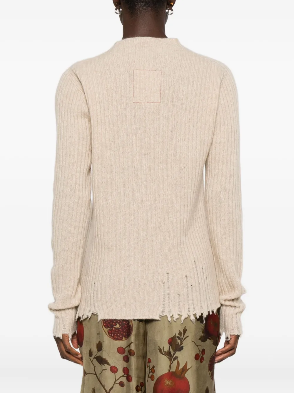 Uma Wang ribbed frayed-trims sweater Beige