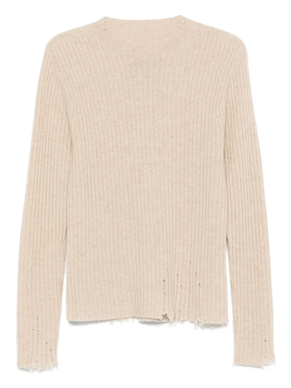 Uma Wang ribbed frayed-trims sweater Beige