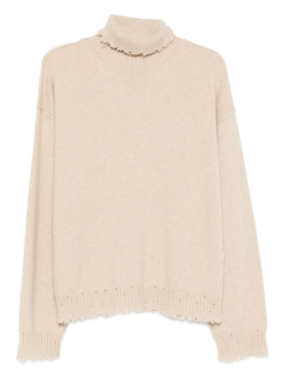 high-neck frayed-hem sweater