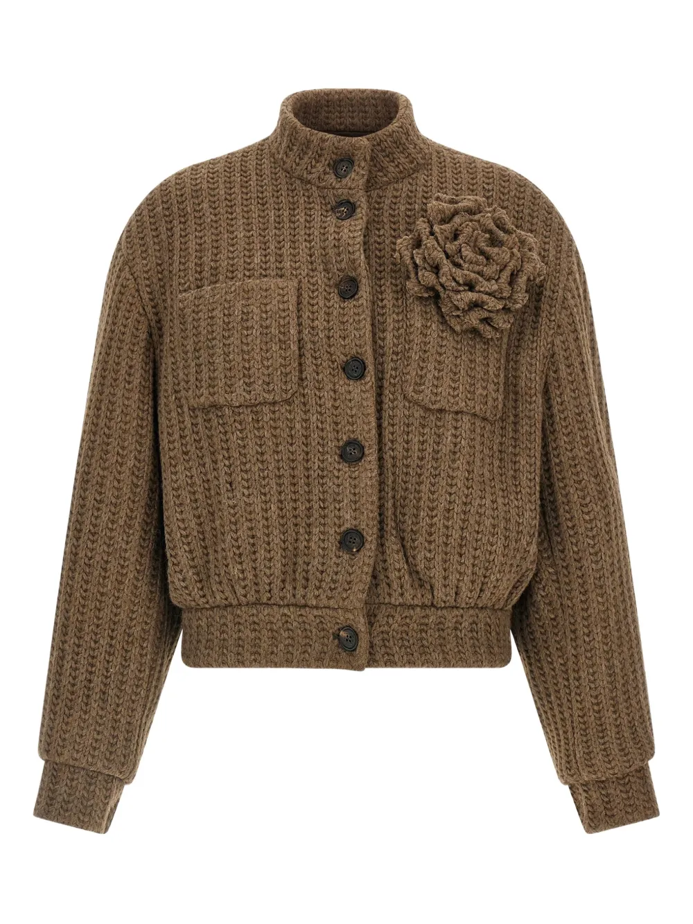 knitted flower-embellished jacket