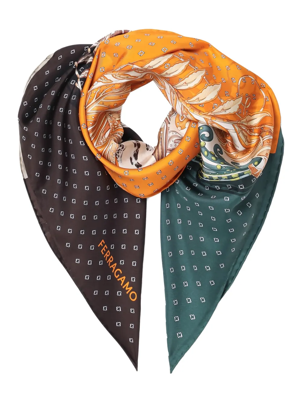 Ferragamo Paisley-leopard Print Silk Scarf In Green