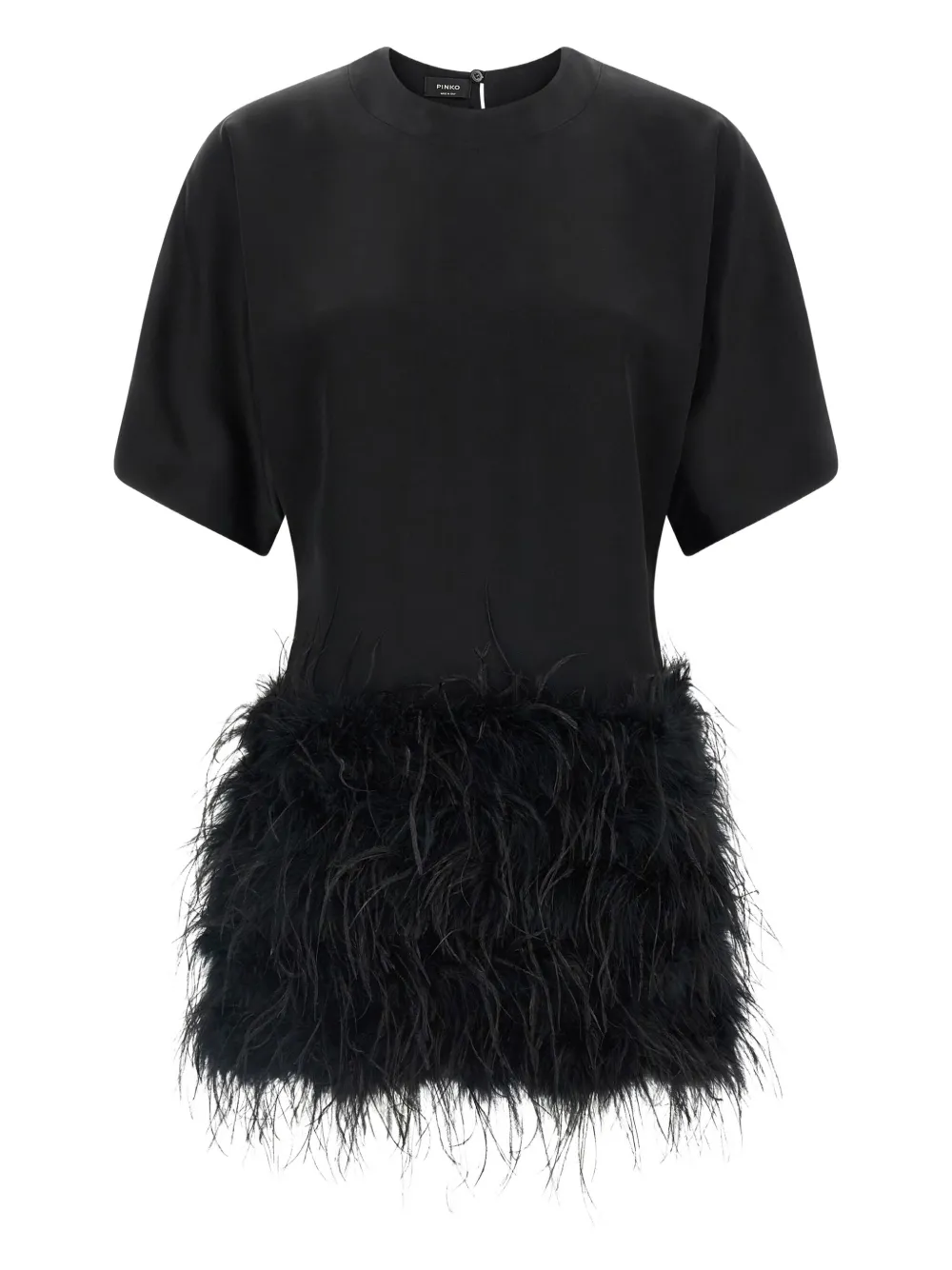 feather-trimmed dress