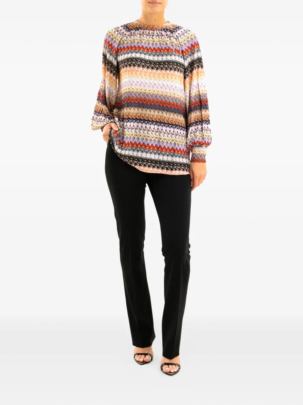 Missoni Gestreepte top met ballonmouwen Beige