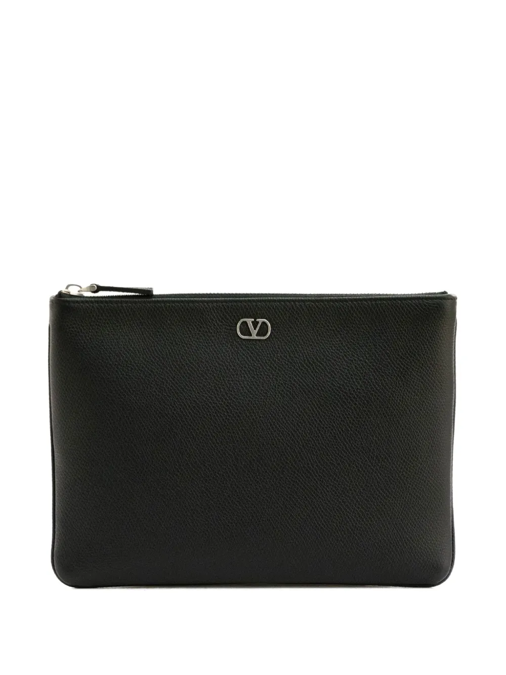 Valentino Garavani Vlogo Signature Leather Clutch Bag In Black