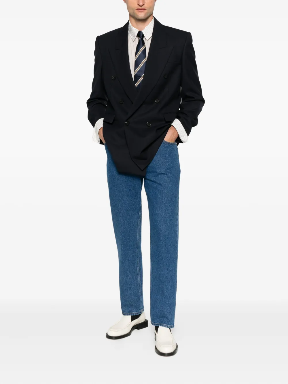 Saint Laurent Double-breasted Wool Blazer In Black
