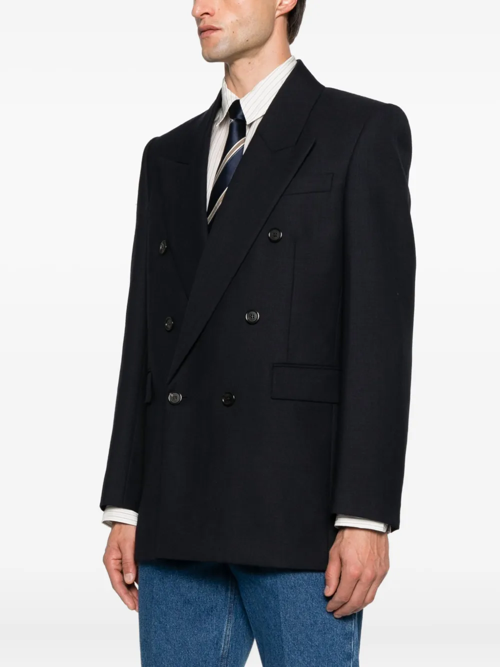 Saint Laurent Double-breasted Wool Blazer In Black