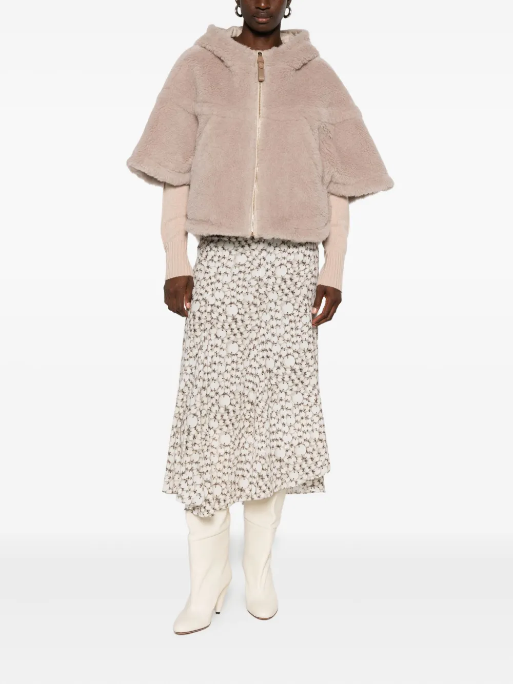 Max Mara hooded zip-front jacket Beige