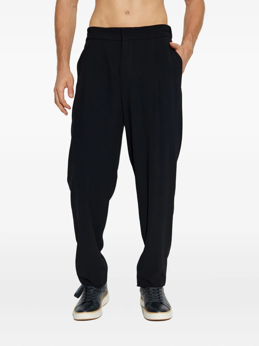 Giorgio Armani Pleated Wool Straight-leg Trousers In Black