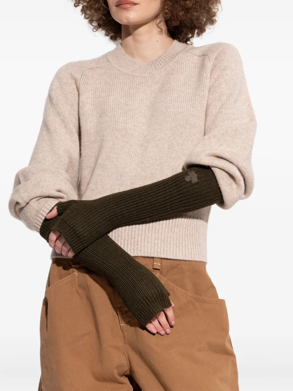 ISABEL MARANT ribbed logo-patch gloves - Bruin