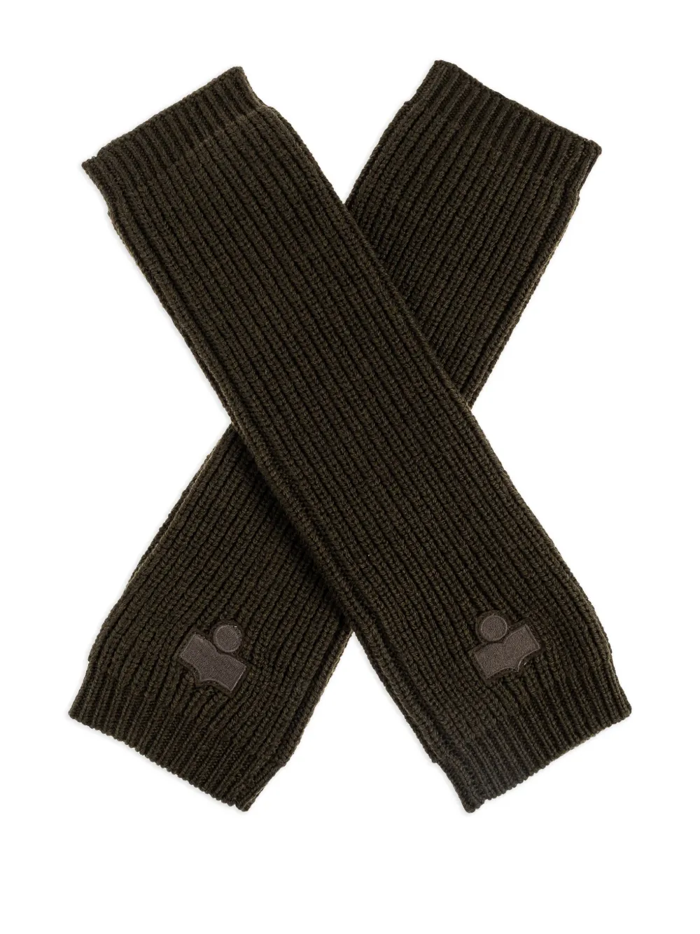 ISABEL MARANT Geribbelde handschoenen met logopatch Bruin