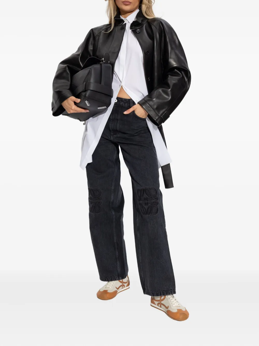 LOEWE belted nappa leather coat - Zwart