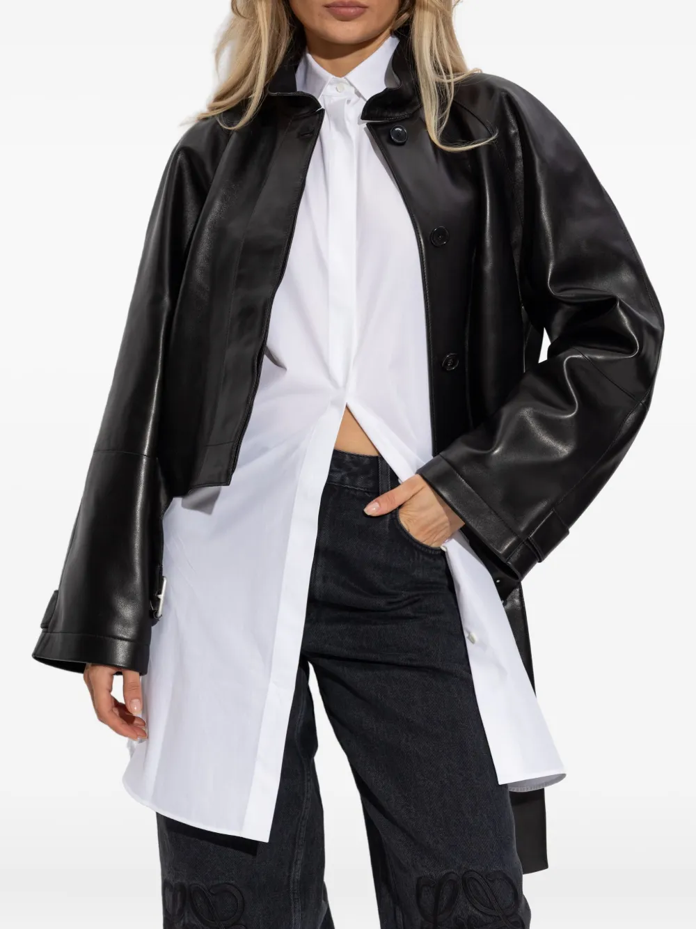 LOEWE belted nappa leather coat Zwart