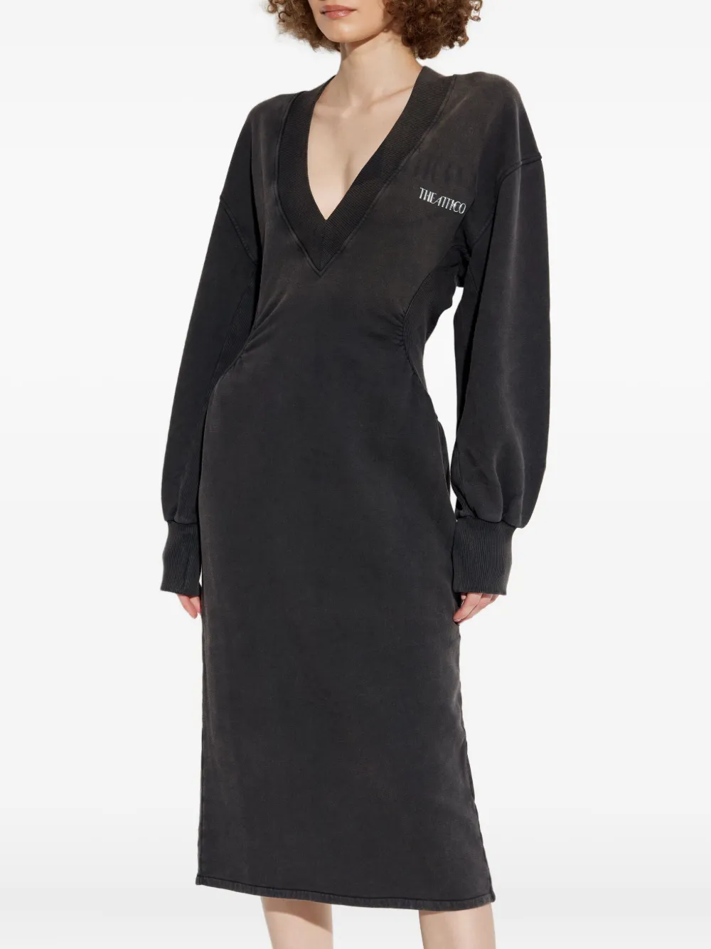 The Attico V-neck balloon-sleeve midi dress Grijs