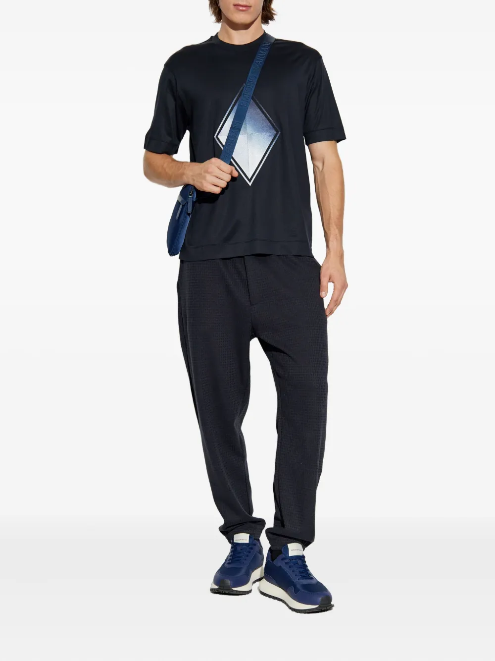Emporio Armani diamond-print T-shirt - Blauw