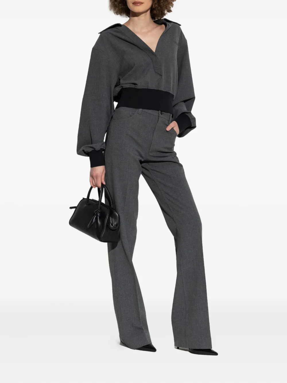 Attico Banded-cuff Collared Top In Gray