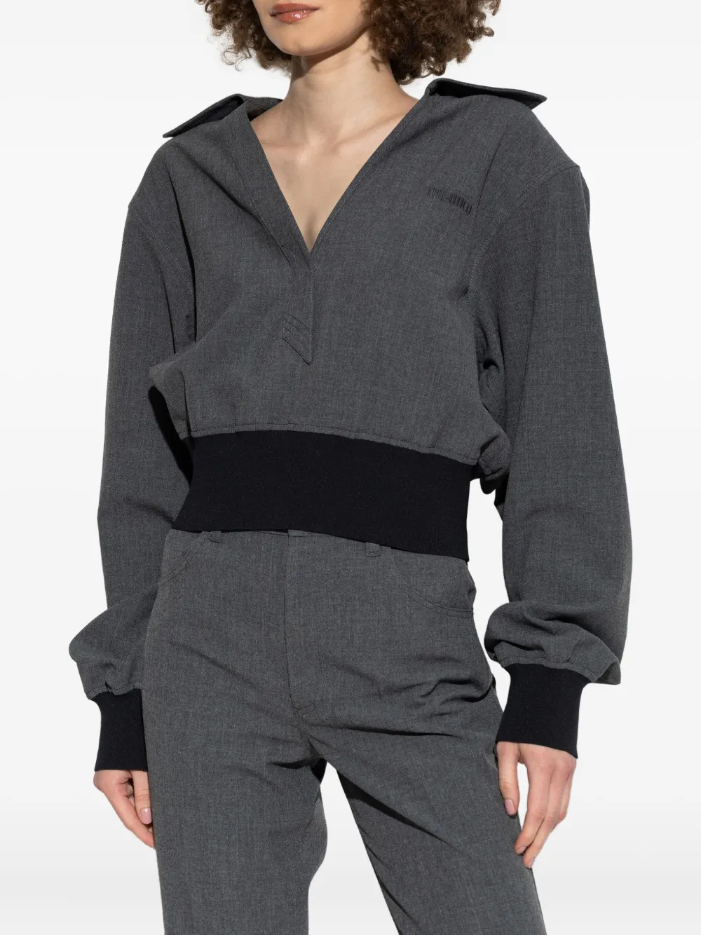 Attico Banded-cuff Collared Top In Gray