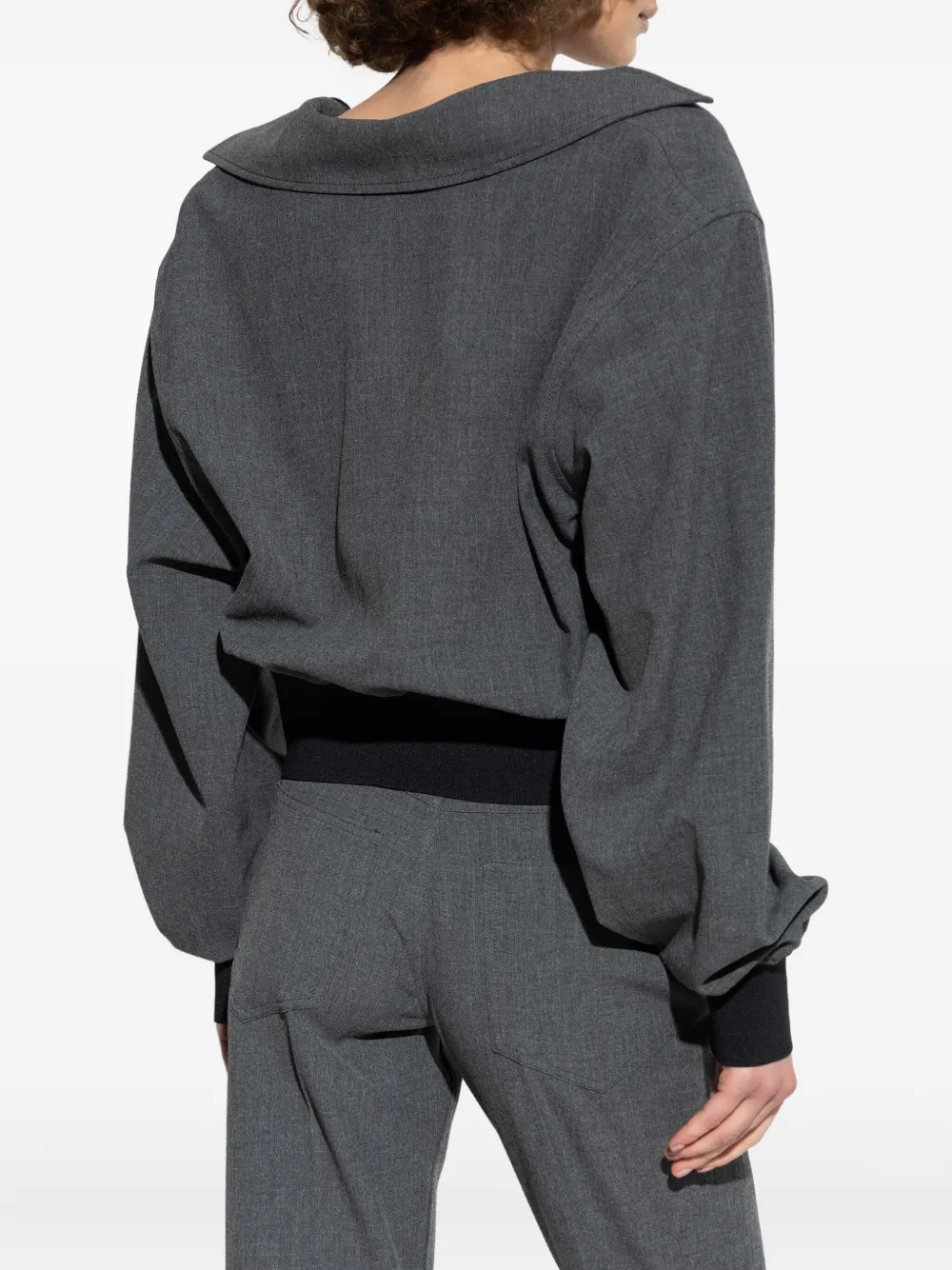 Attico Banded-cuff Collared Top In Gray
