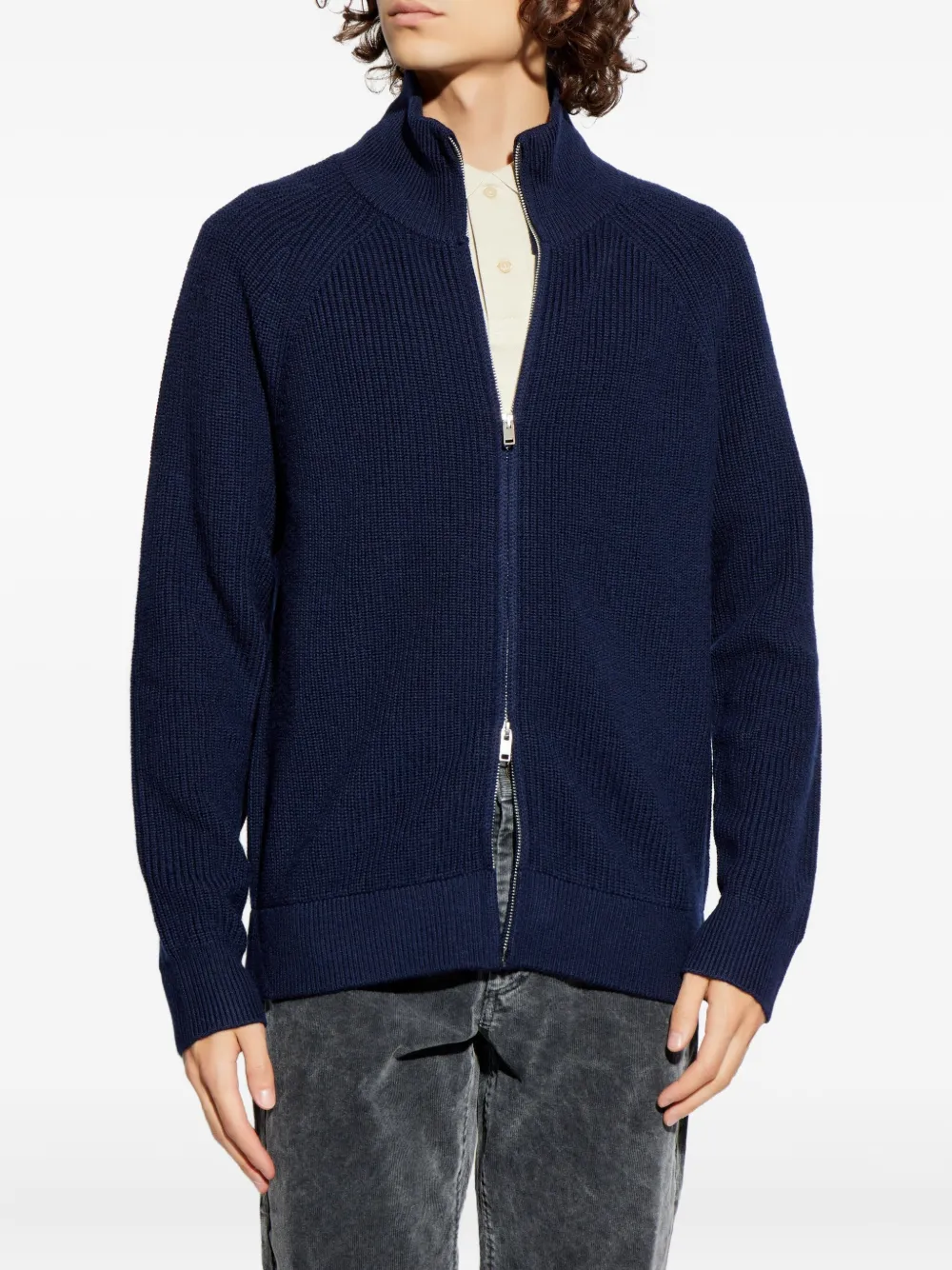 Isabel Marant Ribbed Zip-up Cardigan In Blue