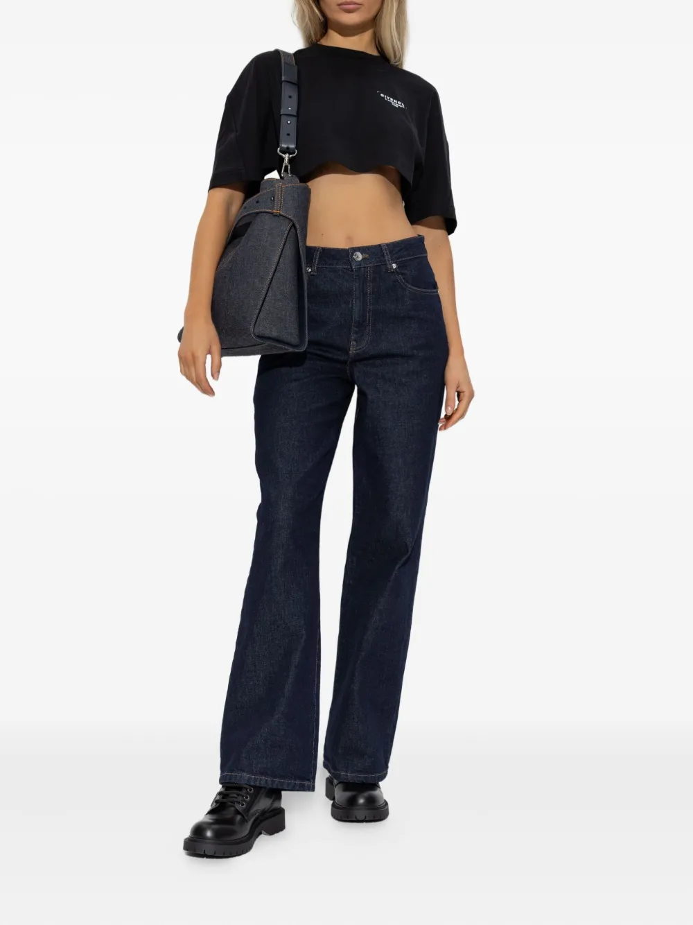 Givenchy Cropped Fit T-shirt In Cotton With Stamp Print Clothing In Black