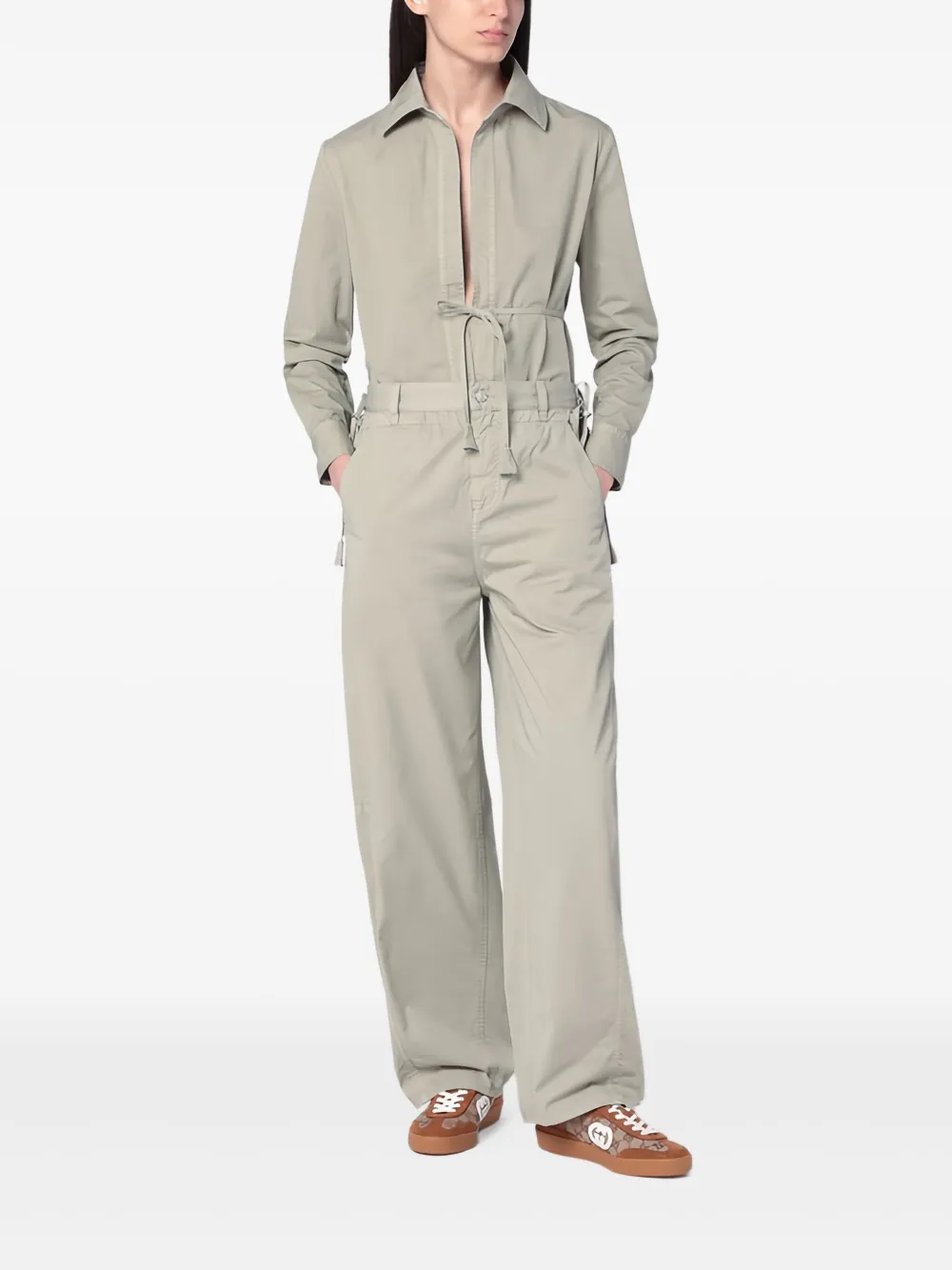 Gucci Dusty Green Shirt With Waist Ribbon Women In Gray