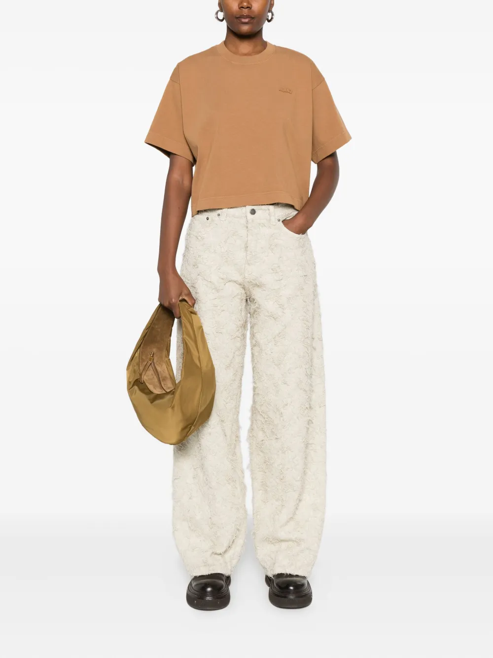 Autry Tonal Logo Cropped T-shirt In Brown