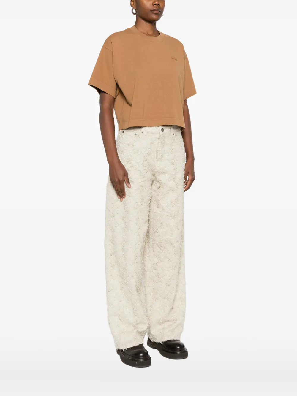 Autry Tonal Logo Cropped T-shirt In Brown