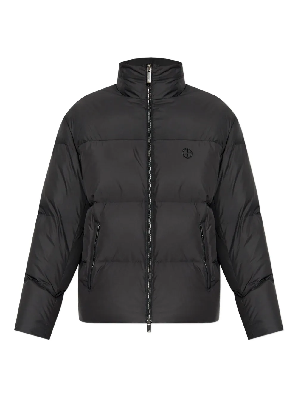 Giorgio Armani logo-embroidered quilted jacket Zwart
