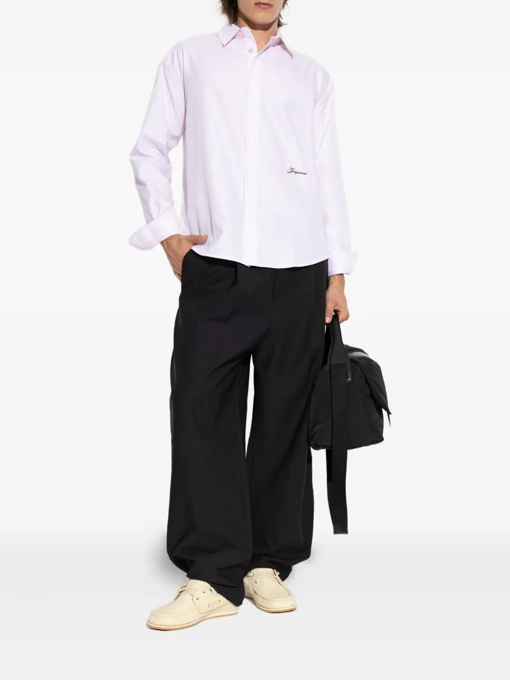 Jacquemus logo-embroidered herringbone-pattern shirt - Roze