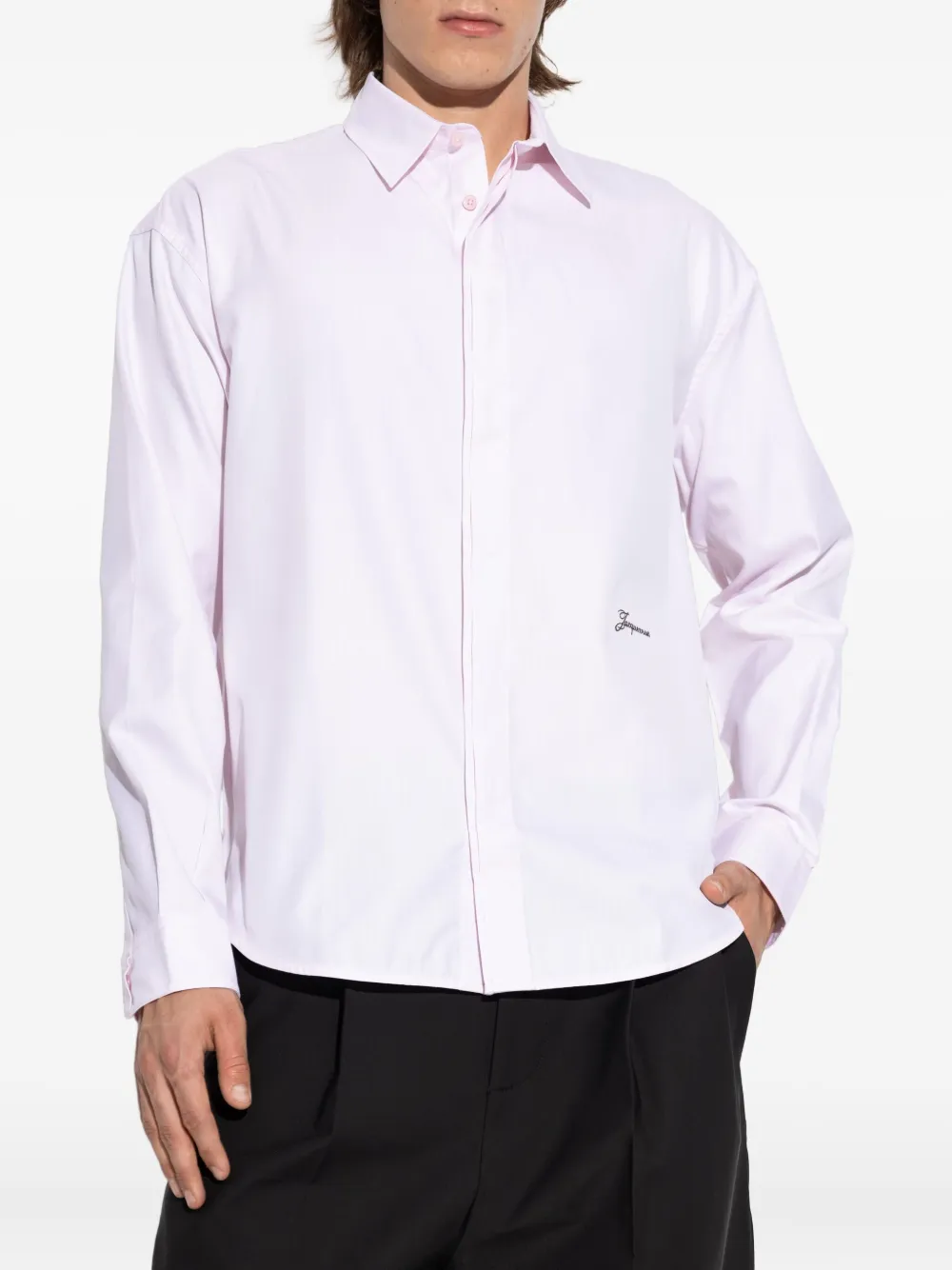 Jacquemus logo-embroidered herringbone-pattern shirt Roze