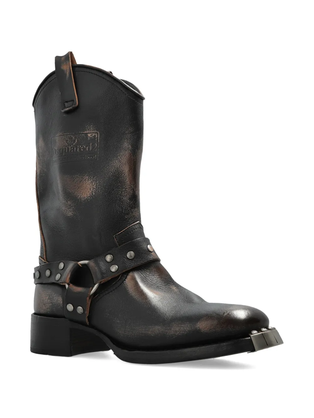 DSQUARED2 studded leather biker boots Zwart
