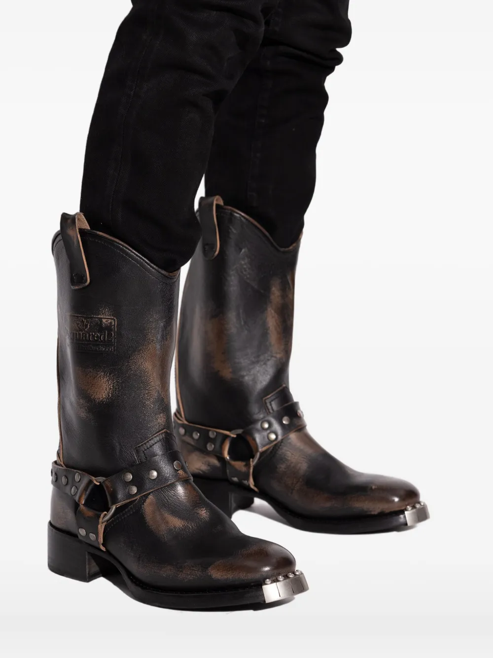 DSQUARED2 studded leather biker boots Zwart