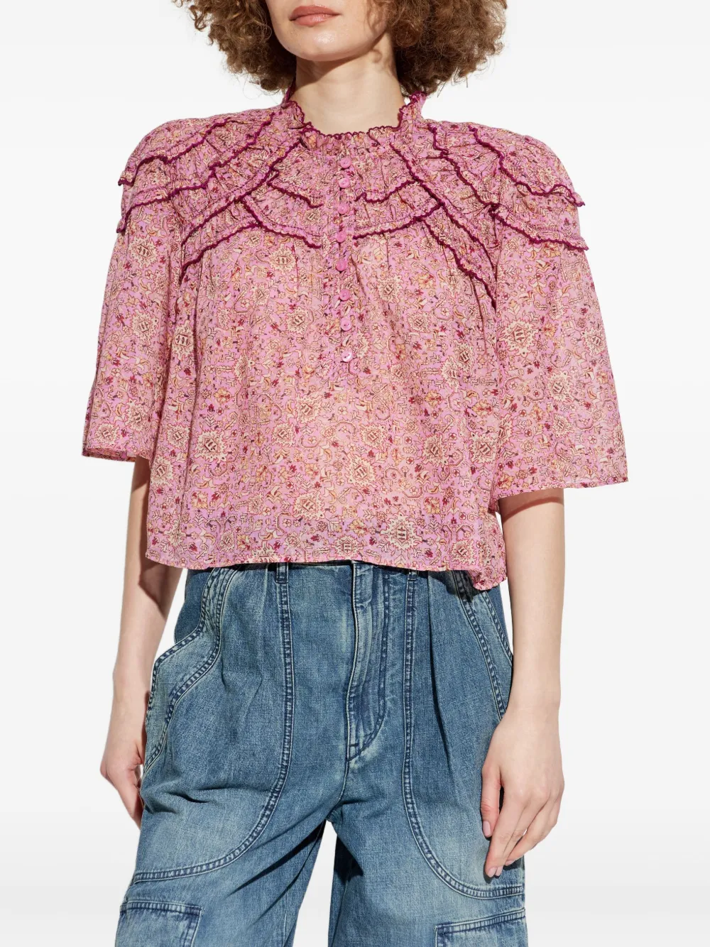 MARANT ÉTOILE Carmen top met paisley-print en ruches Roze