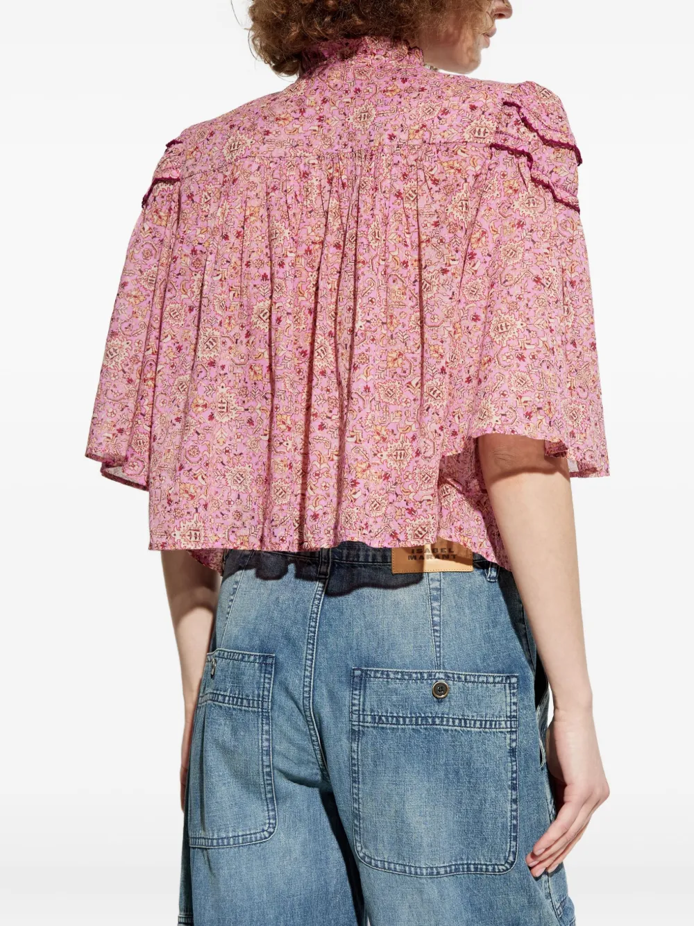 MARANT ÉTOILE Carmen top met paisley-print en ruches Roze