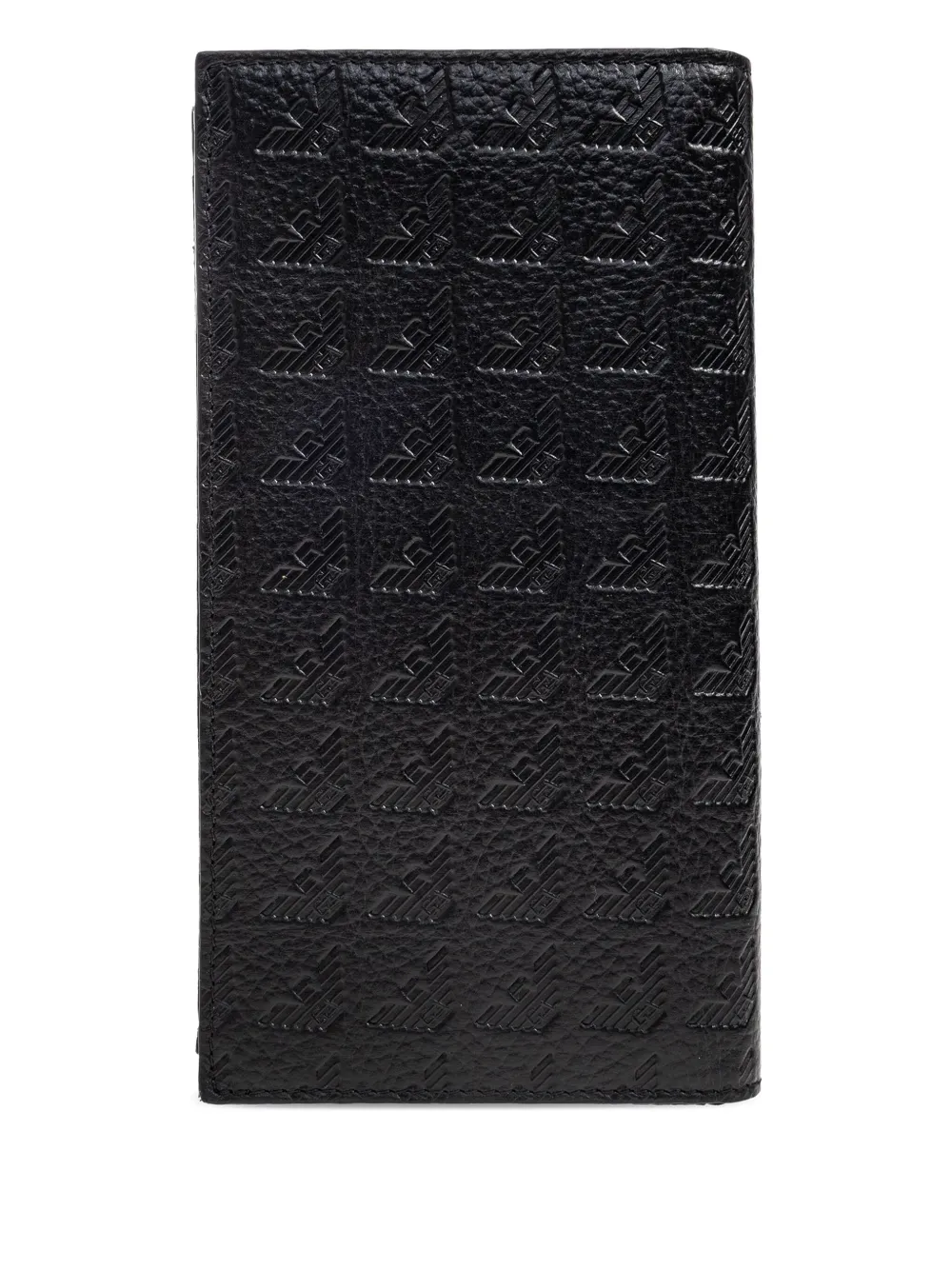 Emporio Armani Leren portemonnee met logo-reliëf Zwart