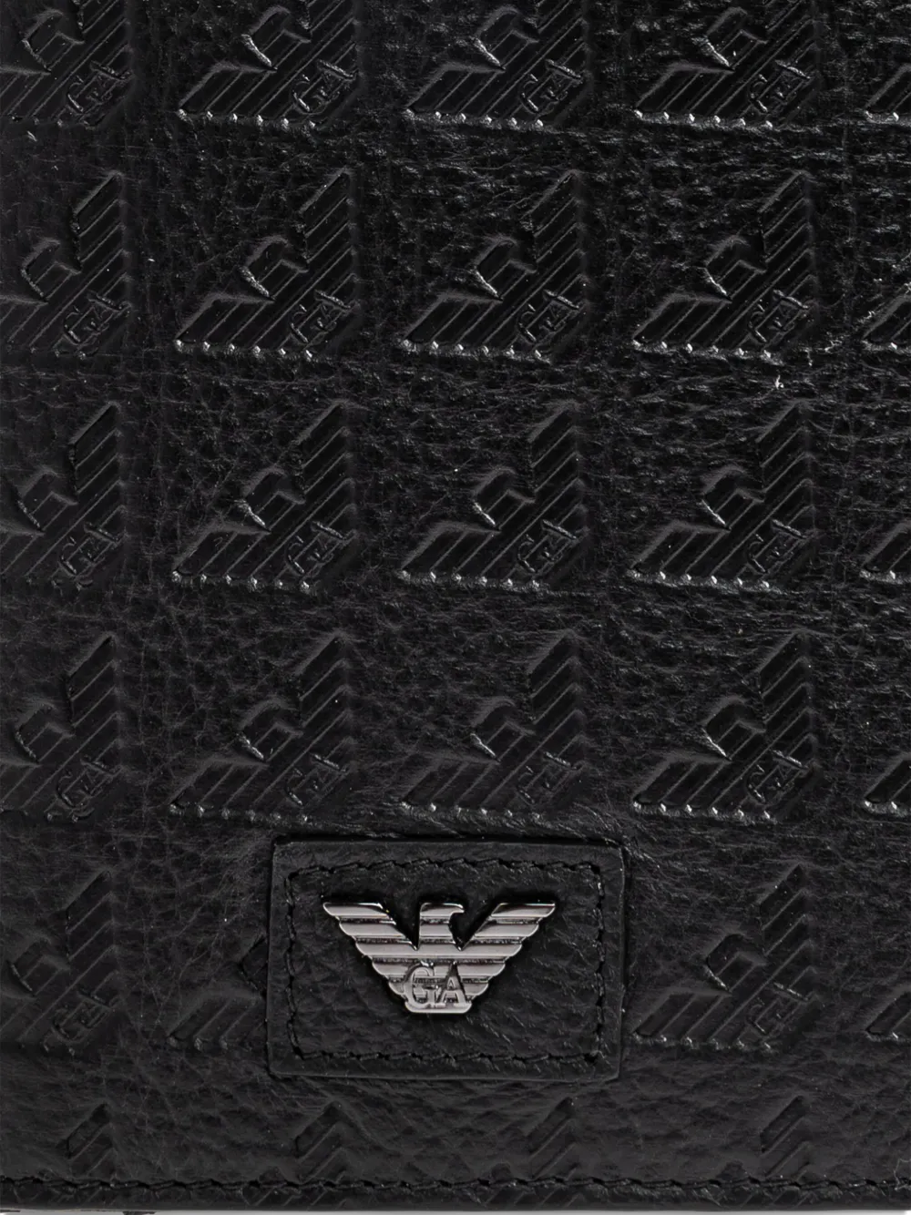 Emporio Armani Leren portemonnee met logo-reliëf Zwart