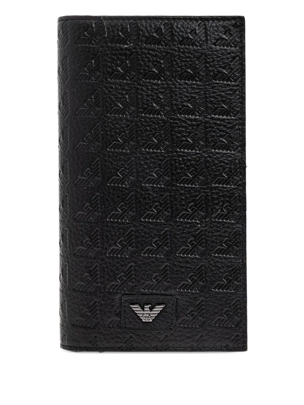 Emporio Armani Leren portemonnee met logo-reliëf Zwart
