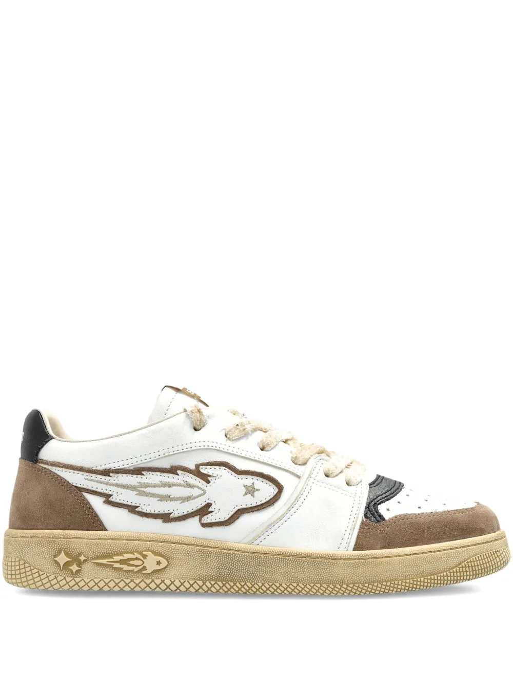Enterprise Japan Egg Rocket embellished leather sneakers White