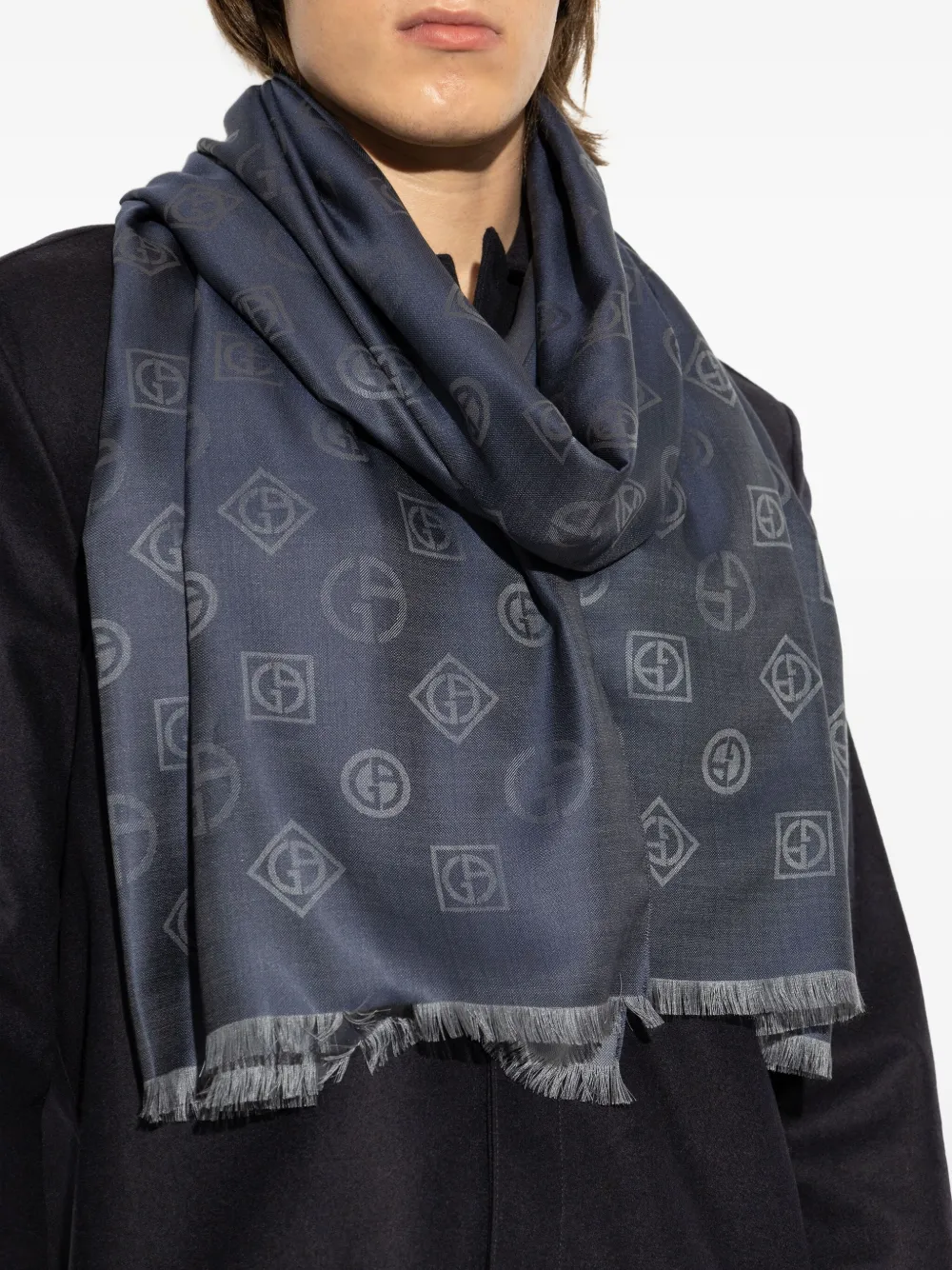 Giorgio Armani logo-pattern jacquard scarf Blauw