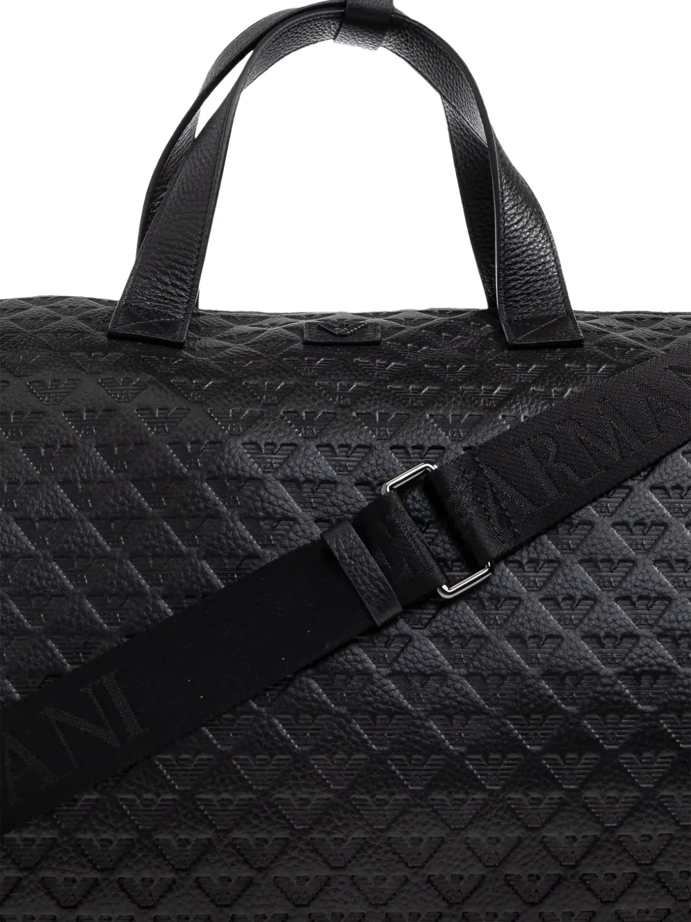 Emporio Armani Leren reistas met logo-reliëf Zwart