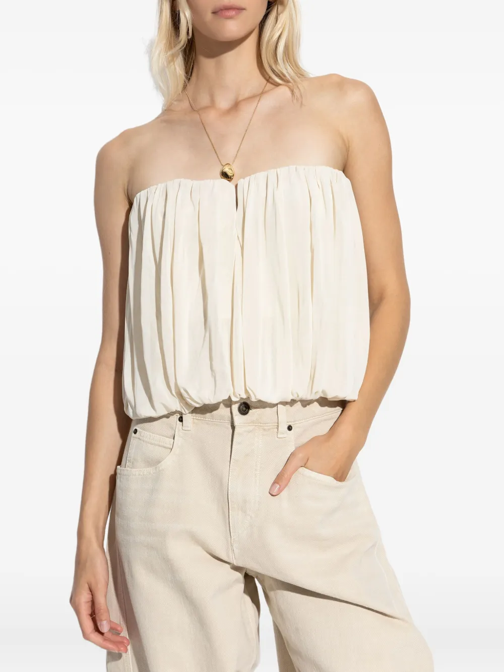 ISABEL MARANT Amalia gathered strapless blouse Beige