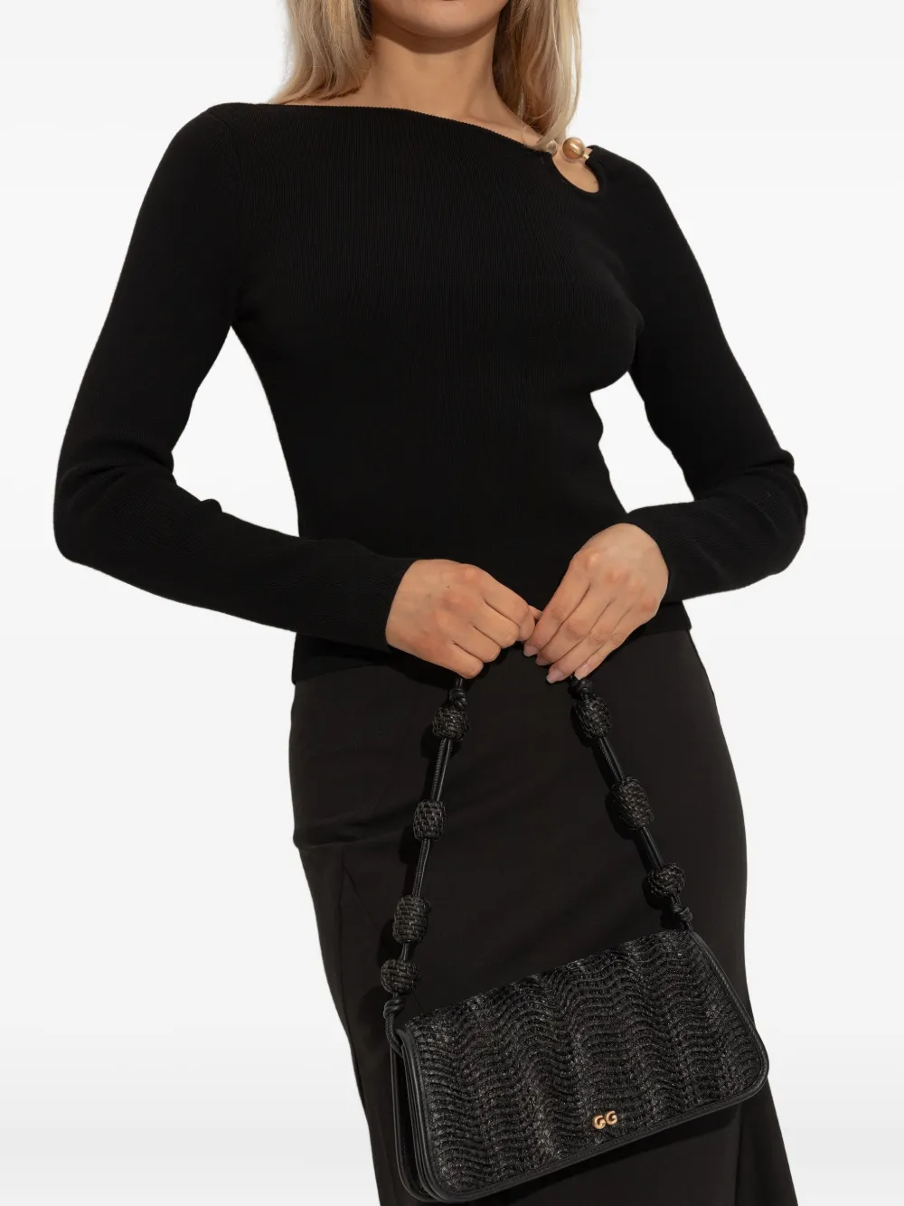 Cult Gaia small Sunniva raffia shoulder bag - Zwart