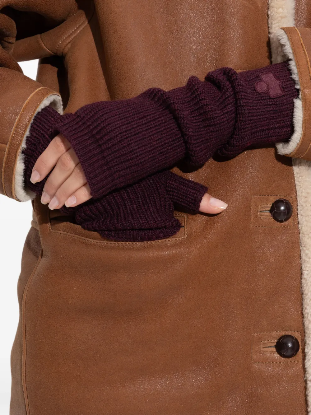 ISABEL MARANT ribbed logo gloves - Paars