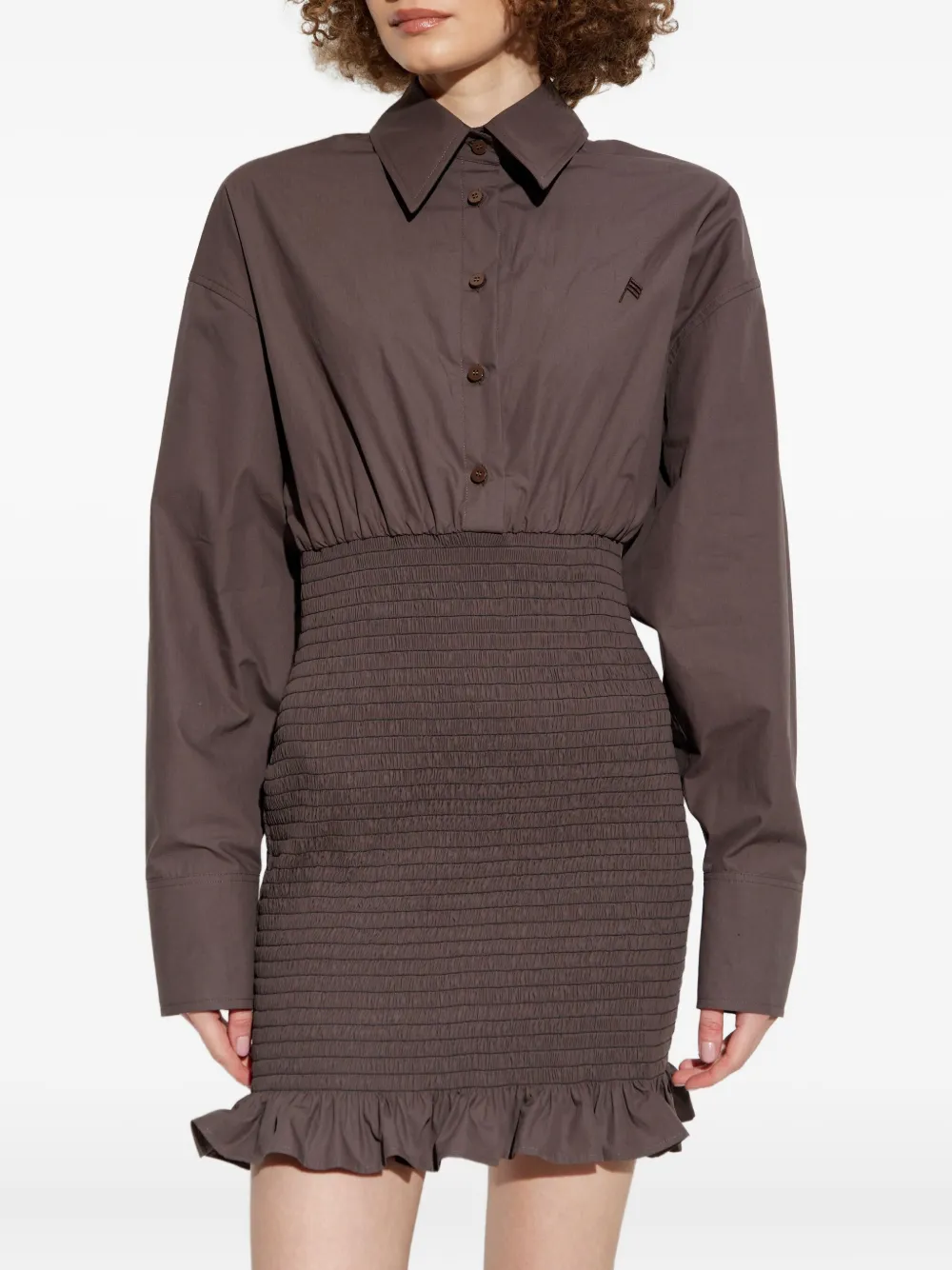 The Attico Gesmockte mini-jurk met ruches Bruin