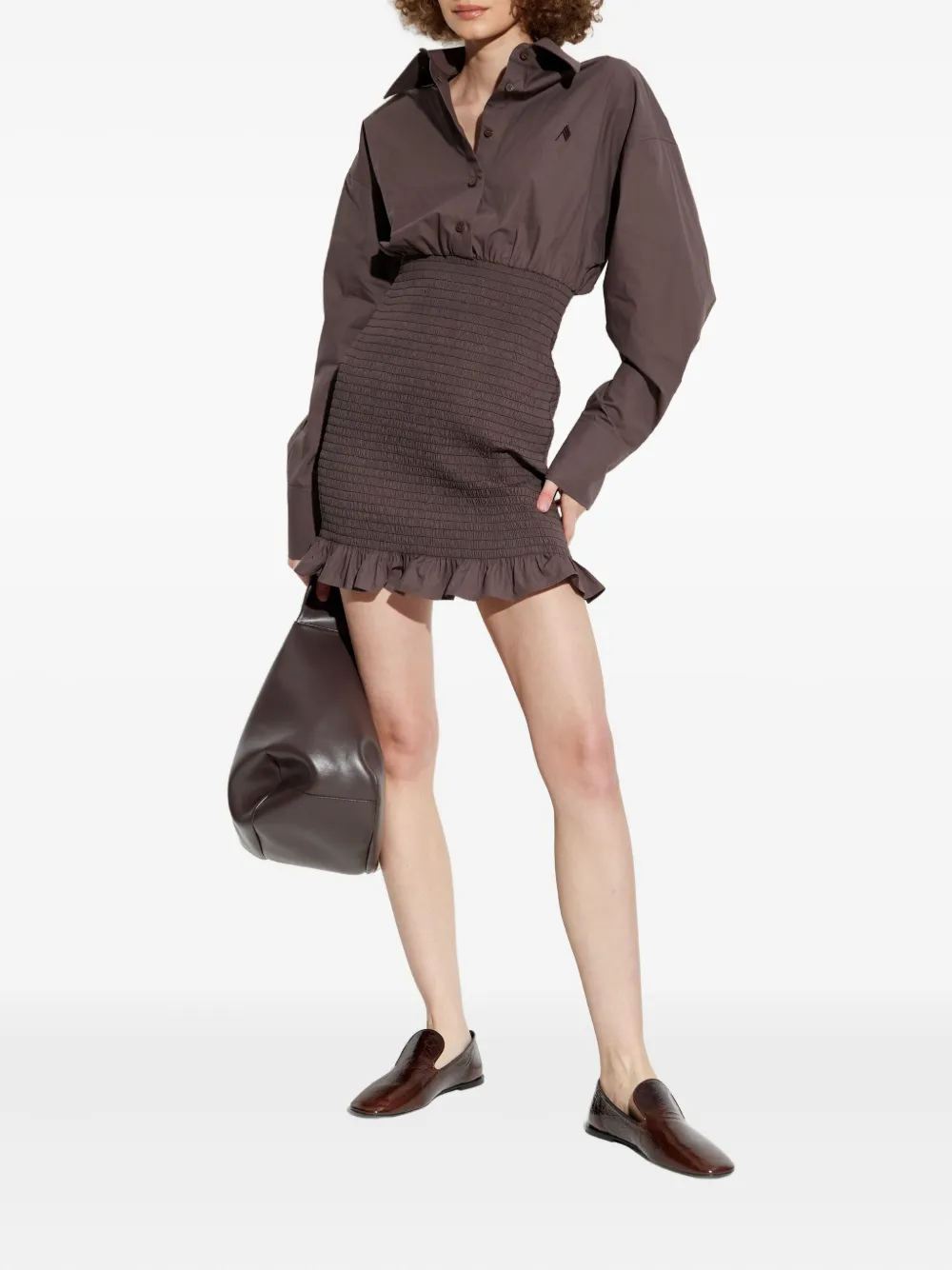 The Attico smocked ruffled mini dress - Bruin