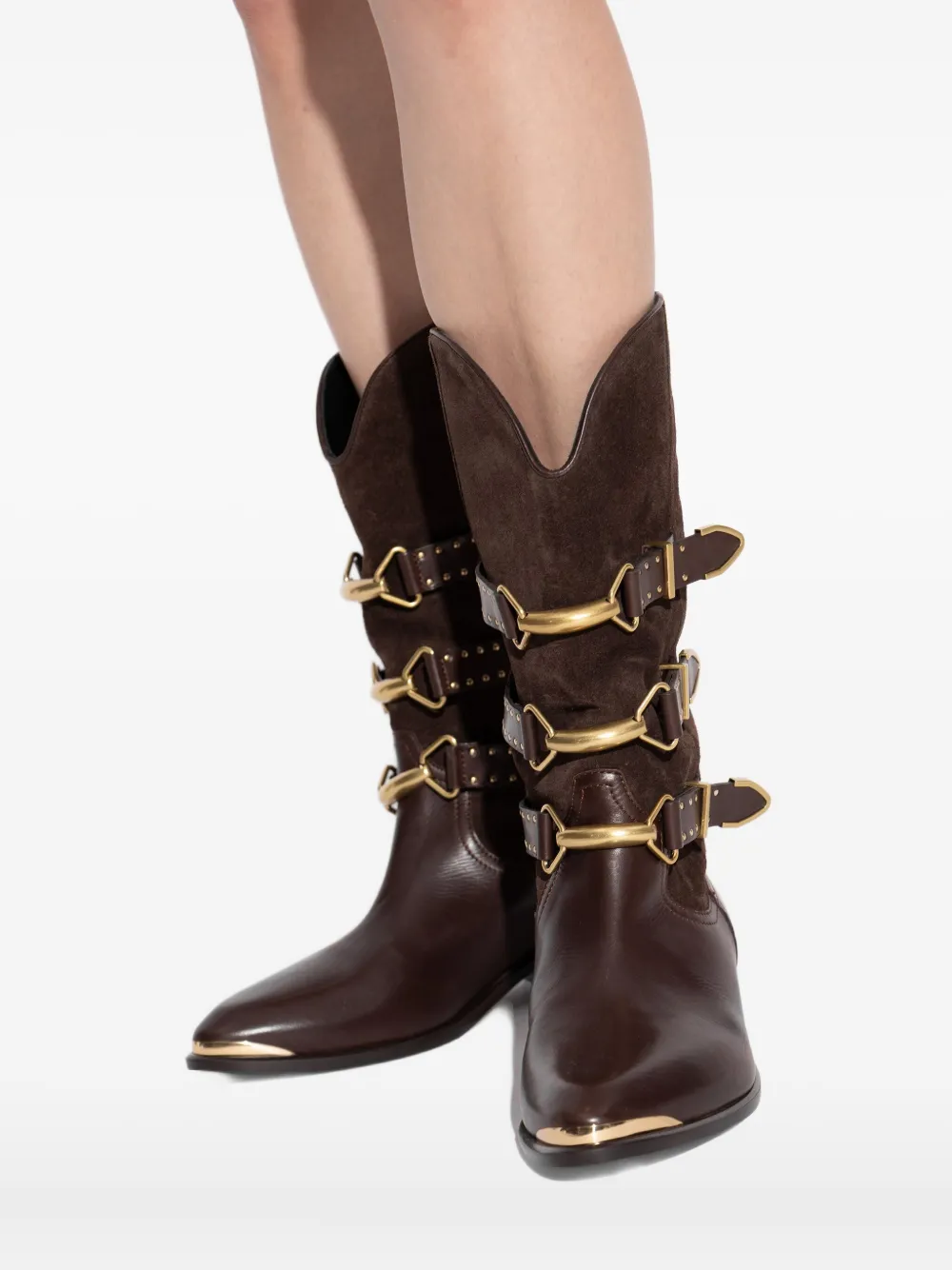 Isabel Marant 30mm Buckle-detail Suede Leather Boots In Brown