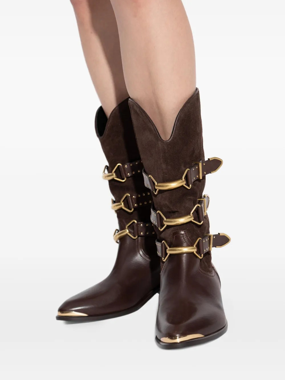 ISABEL MARANT 30mm buckle-detail suede leather boots Brown