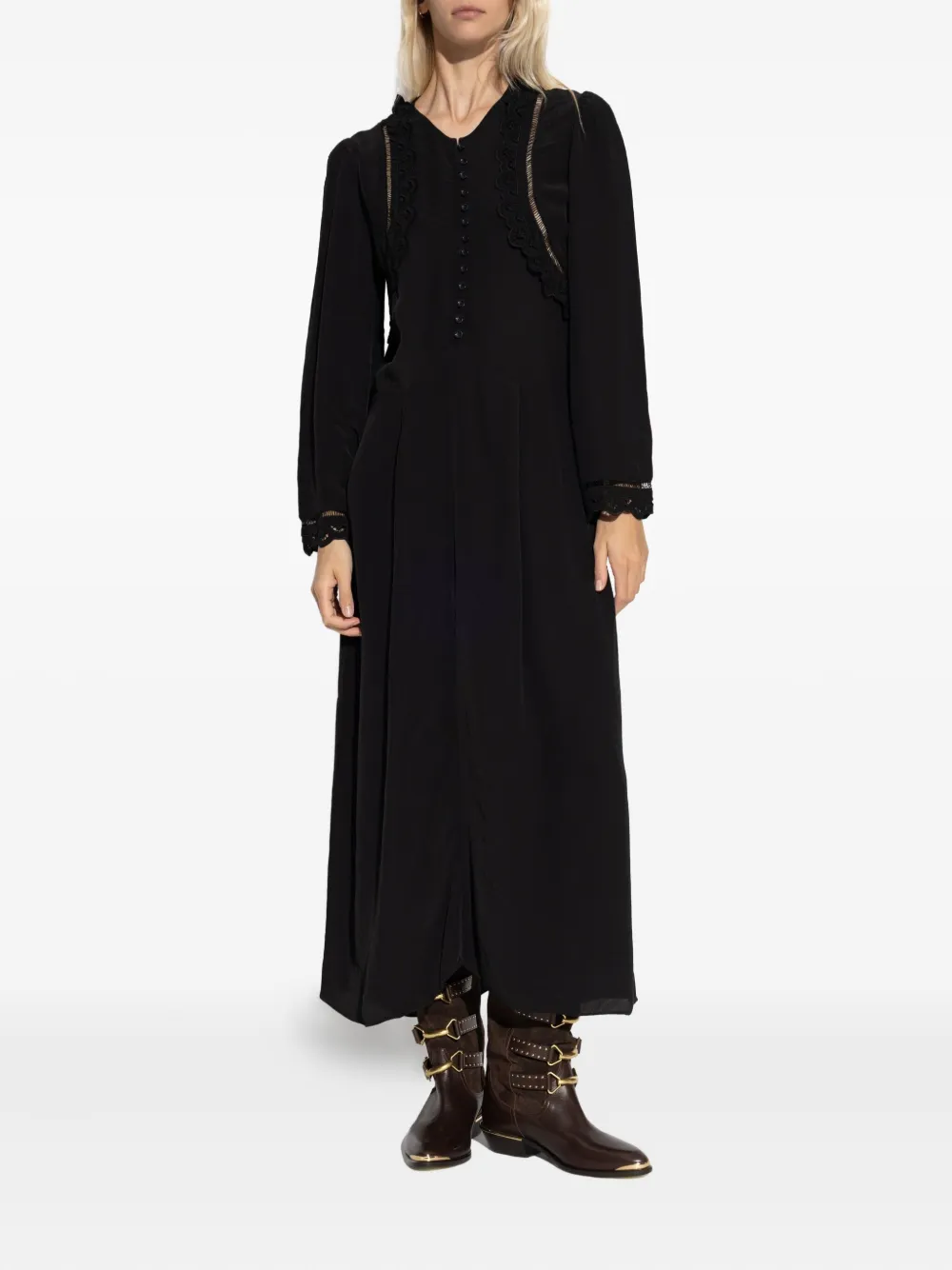 ISABEL MARANT lace-trimmed button-front dress - Zwart