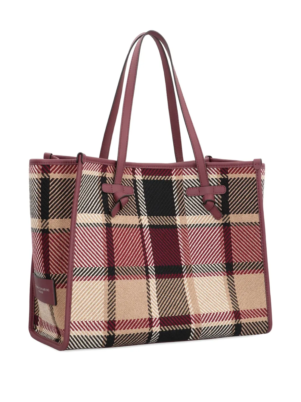 GIANNI CHIARINI Marcella plaid leather-trimmed tote bag - Beige